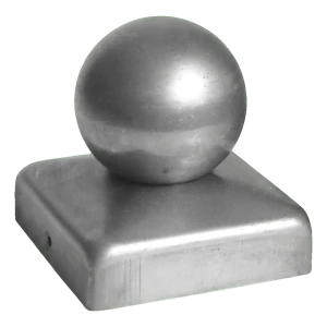 Ocelová stříška na plotový sloupek 100×100 mm s koulí fi 60 mm – surová