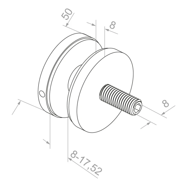 Bodový držák skla 8-17,52 mm fi 50/8/M8x45 AISI 304 plochý systém satén 000-477 (3)