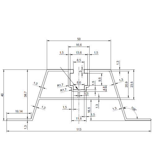 Hliníkový trapézový můstek H100 L330 s těsněním EPDM 2 mm pro montáž FV 001-779 (2)