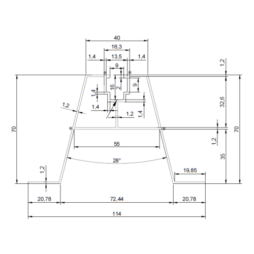 Hliníkový trapézový můstek PV s EPDM H70 L330 pro trapézový plech 001-777 (2)