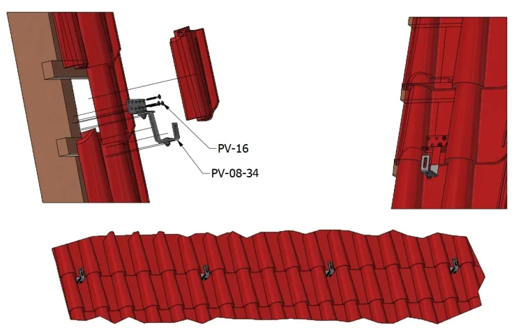 Střešní Hák Vario Třída 5-6-5 - 3x Nastavitelný z Nerezové Oceli 1.4016 - 120 mm - Zesílený PV-08-34 (2)
