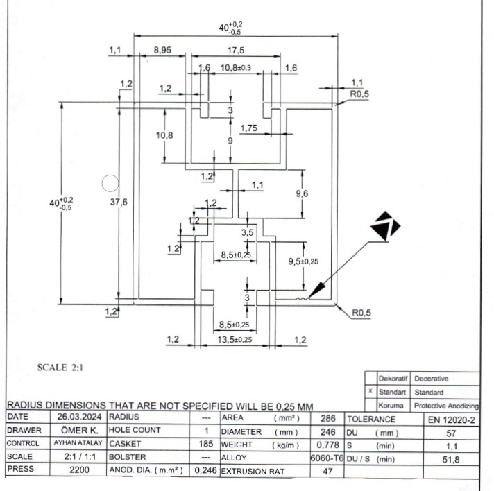 Hliníkový profil 240 cm 40x40 mm pro šestihranné šrouby PV-01-27 (4)