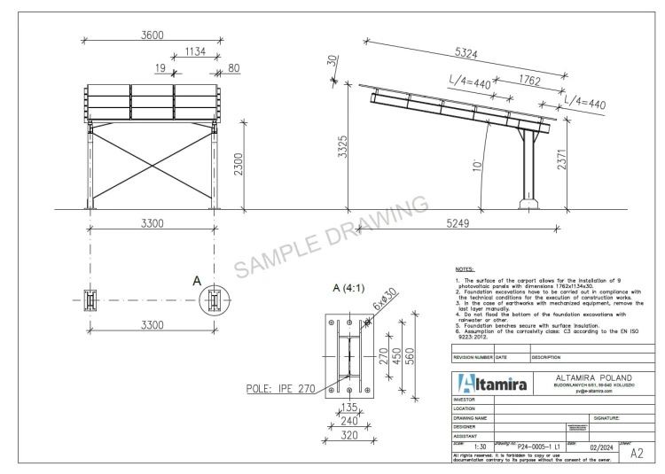 Přístřešek pro auto Fotovoltaická bouda pro 1 vozidlo L 5,7m x 3,3m Carport GPV-101-06 (5)