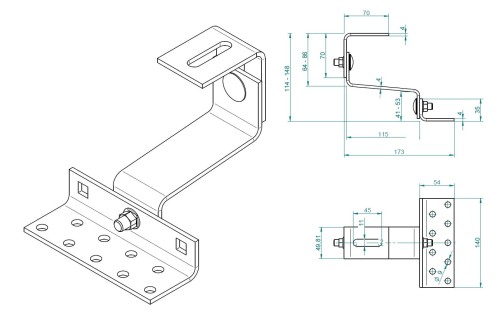 T-hák 120 mm (4-4-4) šířka 50 třída 1.4016 nastavitelný VARIO PV-08-41 (2)