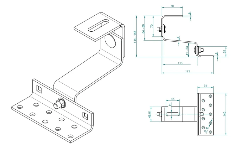 T-hák 120 mm (4-4-4) šířka 50 třída 1.4016 nastavitelný VARIO PV-08-41 (2)