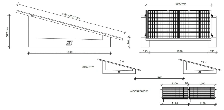 Betonové konstrukce na rovné střechy pro vertikální instalaci fotovoltaických panelů na ploché střeše SE1300 - paleta 10 kusů GPV-600-02 (2)