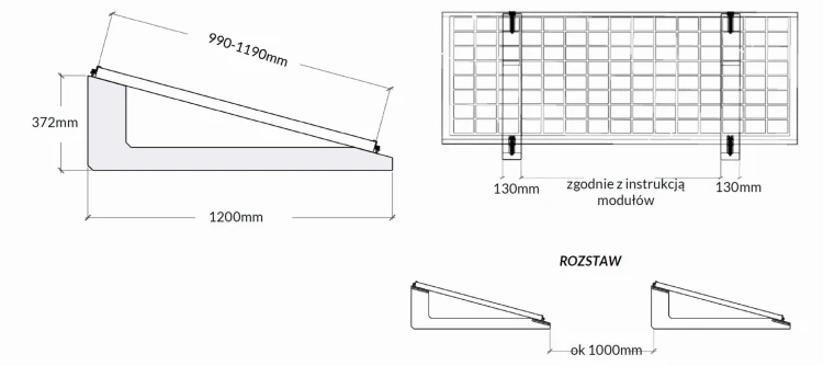 Betonové konstrukce na rovné střechy pro horizontální instalaci fotovoltaických panelů na ploché střeše SE1200 - paleta 16 kusů GPV-600-03 (2)