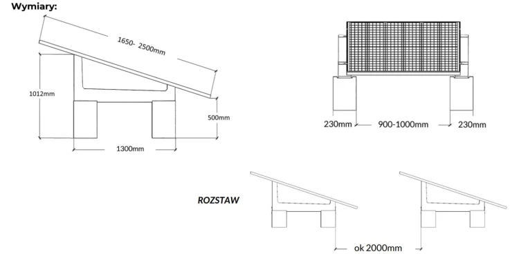 Betonové konstrukce pro pozemní fotovoltaickou sestavu GSE1300 - paleta 6 kusů GPV-600-04 (2)