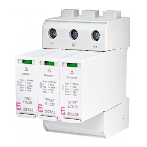 Bleskojistka ETI PV DC Typ 1+2 (Třída B+C) 1100V 3P 65kA 3,8kV