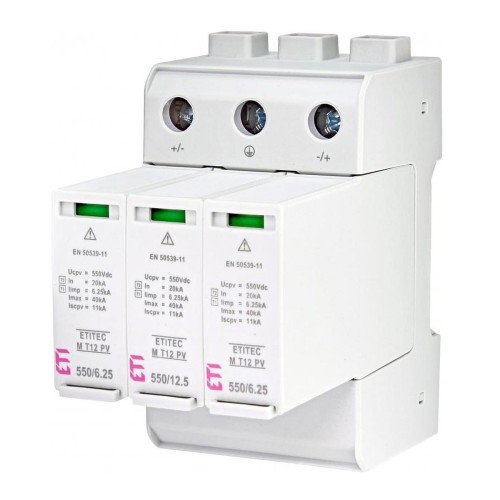 ETI Svodič přepětí PV DC typ 1+2 (B+C) 1100V 3P 65kA 3,8kV GPV-401-64