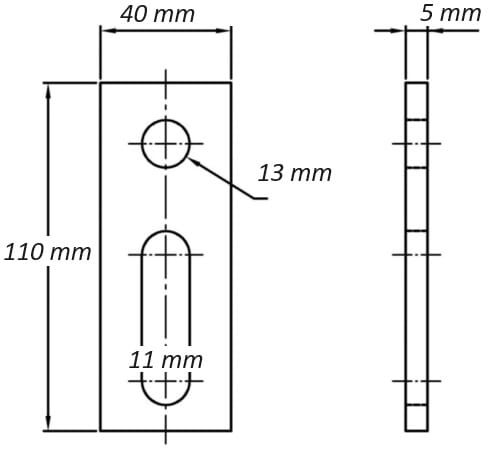 Montážní adaptér - M12 110x40x5 třída 1.4301 PV-07-06 (2)