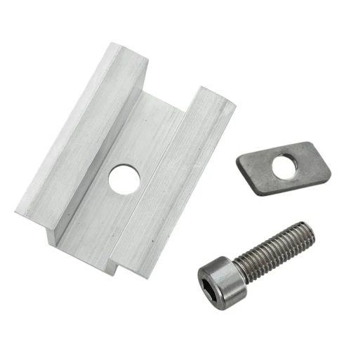 Středová svorka H25 L50 surová s šroubem M8x20 a vložkou pro panely 30 mm PV-04-16 (2)