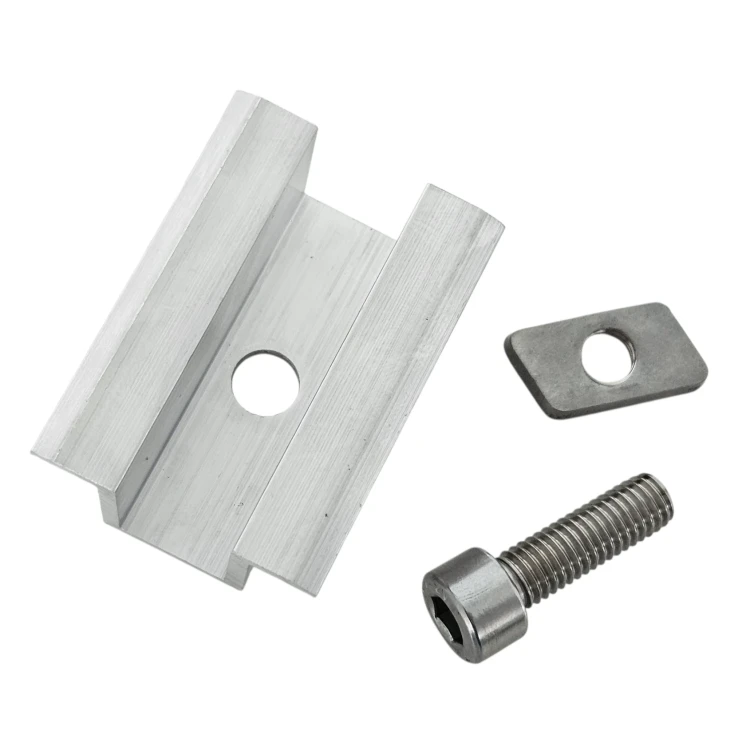 Středová svorka H25 L50 surová s šroubem M8x20 a vložkou pro panely 30 mm PV-04-16 (2)