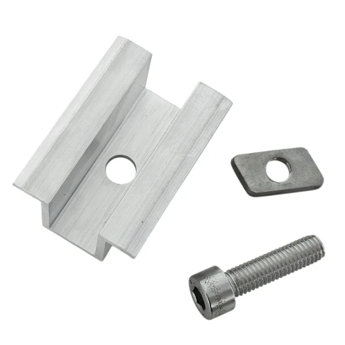 Středová svorka H25 L50 surová s šroubem M8x25 a vložkou pro panely 35 mm PV-04-17 (2)