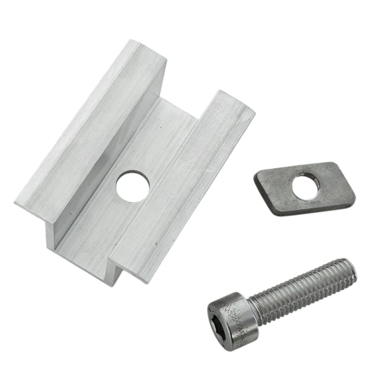 Středová svorka H25 L50 surová s šroubem M8x25 a vložkou pro panely 35 mm PV-04-17 (2)