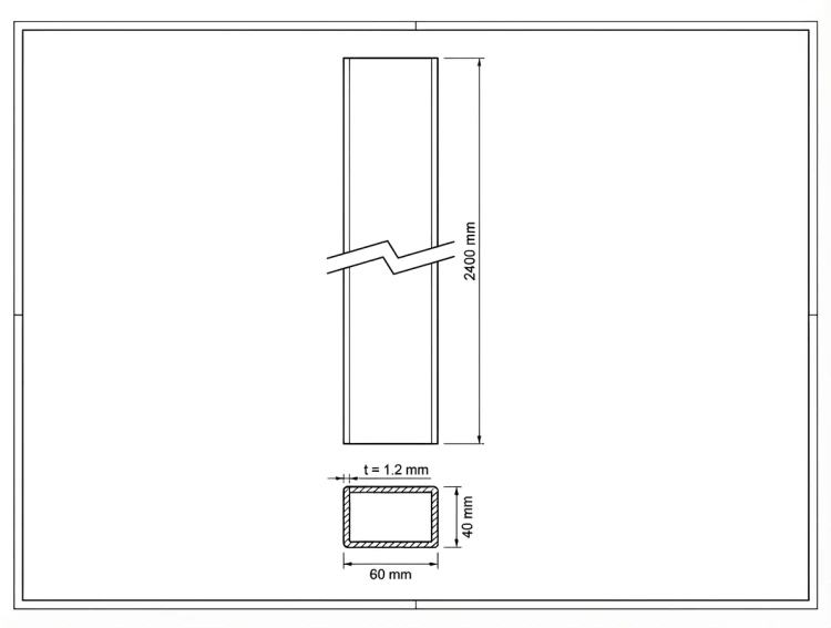 Plotový sloupek 60x40x1,2 mm, délka 2,4 m, RAL 9005 GPV-700-72 (3)