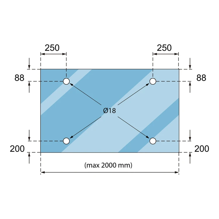 Systém skleněných přístřešků M10 3-dílný odtah fi 10 mm sklo 8-17,52 mm AISI 304 satén 000-261 (7)