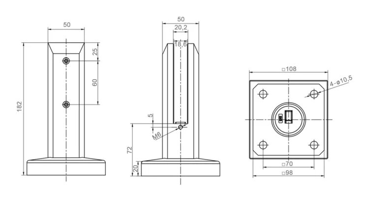 Svislý držák skla spigot 50x50/100x100 mm sklo 12-17,52 mm AISI 304 satén 000-291 (5)