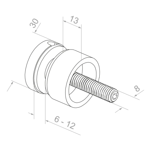 Bodový držák skla fi 30/13/M8x40 sklo 6-12 mm AISI 304 plochý systém satén 000-295 (2)