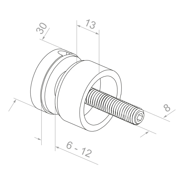 Bodový držák skla fi 30/13/M8x40 sklo 6-12 mm AISI 304 plochý systém satén 000-295 (2)