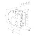 Držák skla 50x40x26 mm s pinem, sklo 6-10,76 mm, AISI 304, systém 42,4, lesk 000-264 (3)