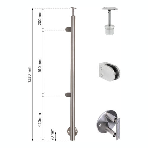 Koncový sloupek levý fi 42,4x1230mm AISI304 boční uchycení satén 000-525 (2)
