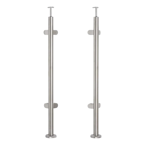 Rohový zábradlový sloupek pro sklo fi 42,4x1060/1102,4mm 4 držáky broušený 000-559 (1)