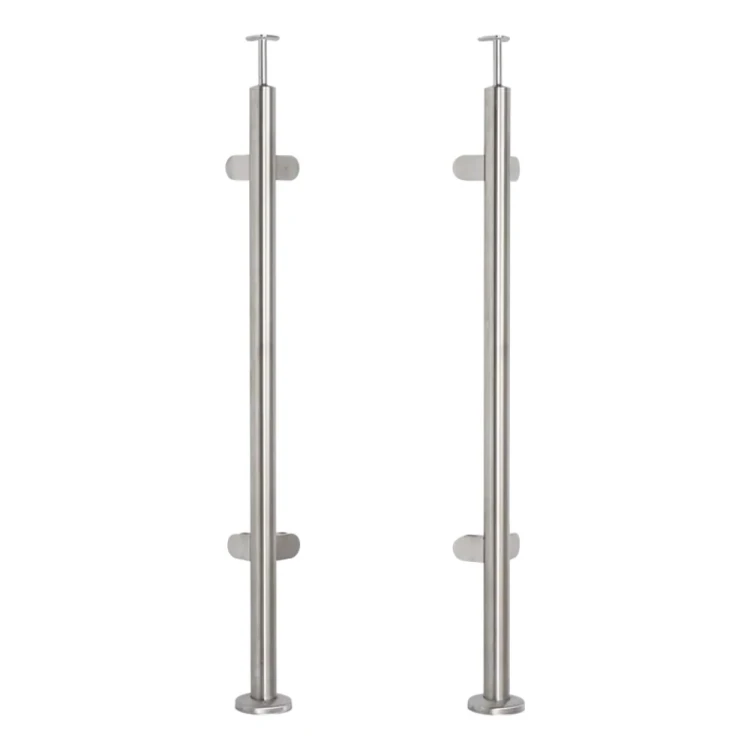 Rohový zábradlový sloupek pro sklo fi 42,4x1060/1102,4mm 4 držáky broušený 000-559 (1)