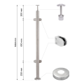 Rohový zábradlový sloupek pro sklo fi 42,4x1060/1102,4mm 4 držáky broušený 000-559 (2)