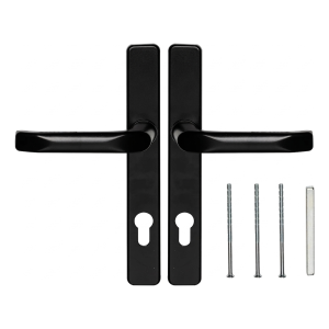 Černá dveřní klika s obdélníkovým štítkem 90 mm – hliník/znal H247