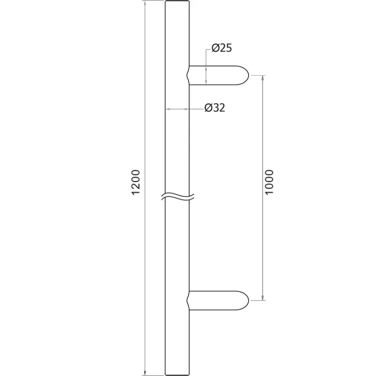 Jednosměrná dveřní klika kulatá ø32 × 1200 mm – nerezová ocel AISI 304, satén, montáž 45° 000-719 (4)