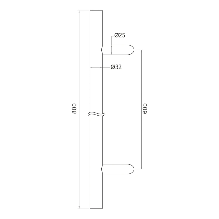 Madlo dveřní jednostranné kulaté 32×800 mm – nerezová ocel AISI 304, satén, uchycení 45° 000-723 (4)