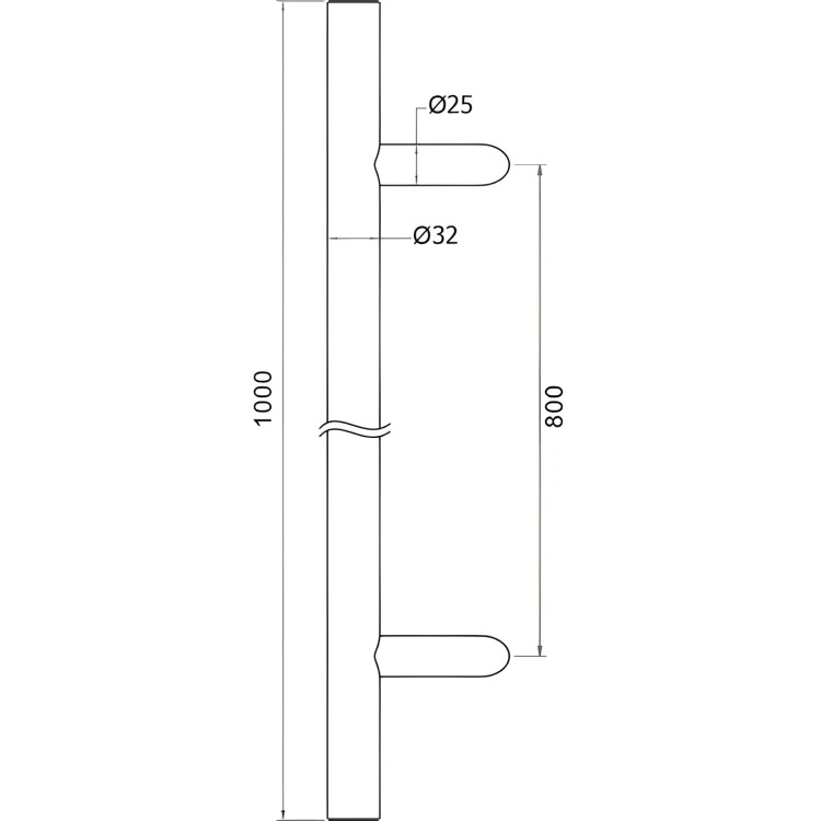 Madlo-táhlo dveřní jednostranné kulaté 45° ocel AISI 304 satén 32×1000 mm 000-752 (4)