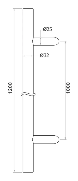 PSG jednostranná kulatá černá dveřní klika 32×1200 mm AISI 304 – montáž 45° 000-721 (5)