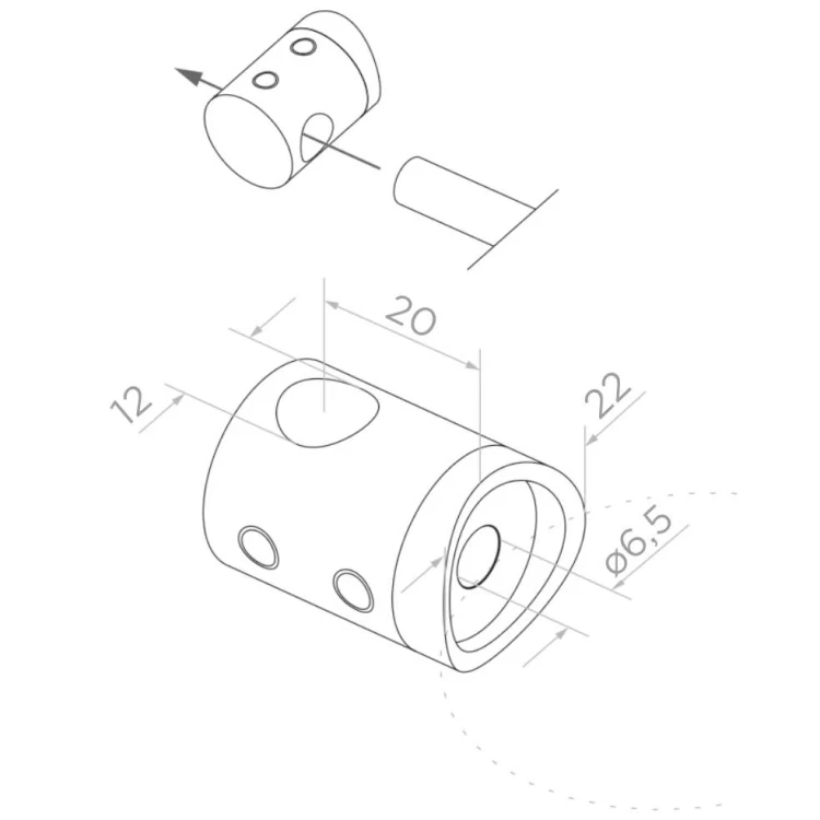 PSG průchodný držák pro tyč fi 12 mm – upevnění k trubce 42,4 mm, AISI 304 lesk 000-901 (2)