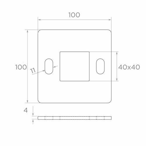 Patka sloupku zábradlí ke svařování 100×100 mm – nerezová ocel AISI 304, systém 40×40 001-162 (2)