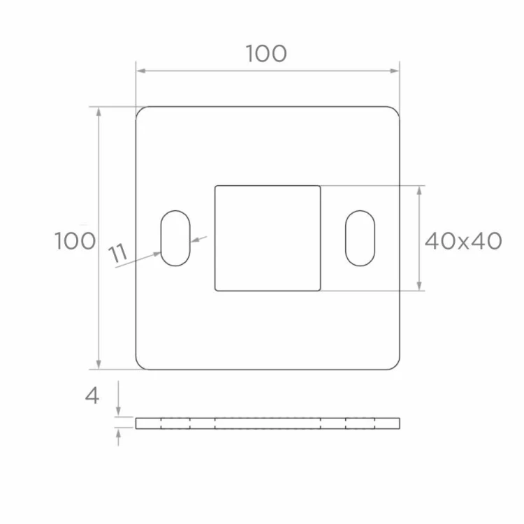 Patka sloupku zábradlí ke svařování 100×100 mm – nerezová ocel AISI 304, systém 40×40 001-162 (2)