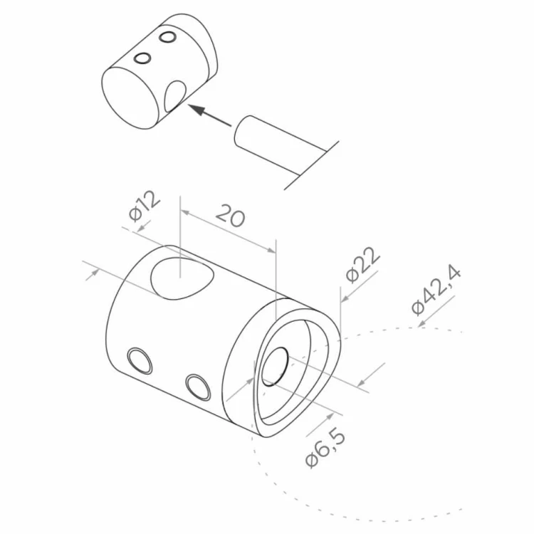 PSG rohový zábradlový sloupek ocelový AISI 304 ø42,4 mm H1060 mm s držáky na trubky ø12 mm 001-206 (5)